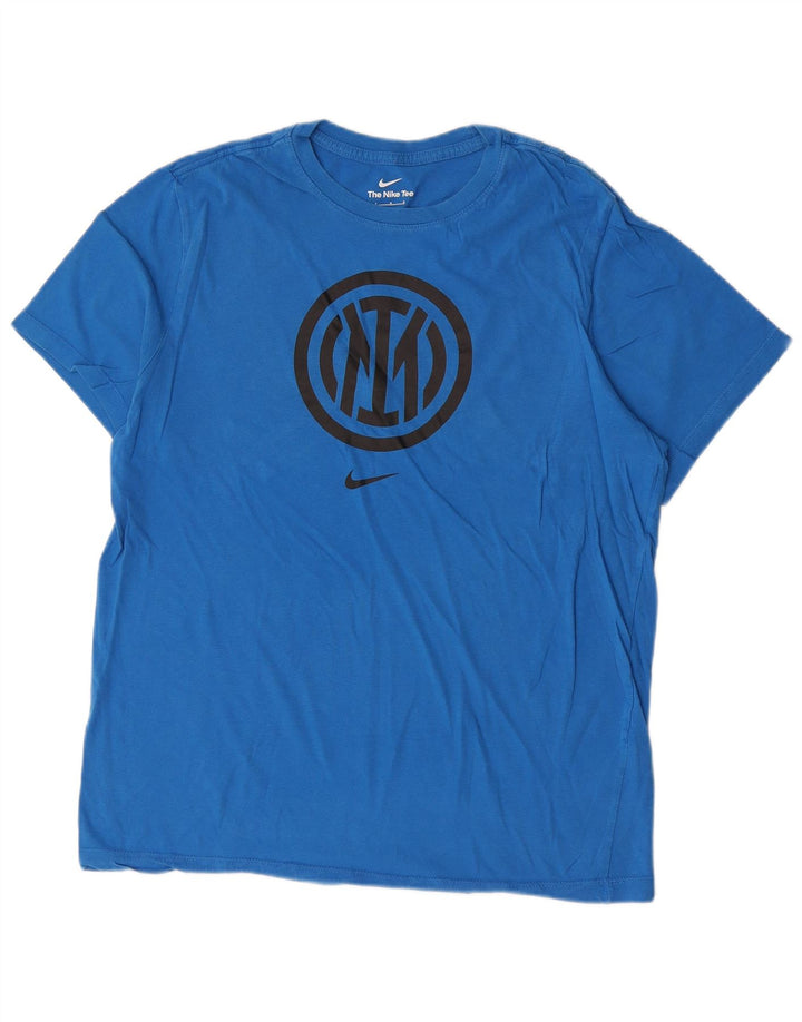 NIKE Herre Inter Milan Grafisk T-Shirt Top Stor Blå Bomuld