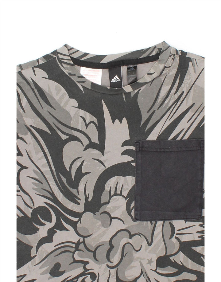 ADIDAS Boys Abstract Pattern T-Shirt Top 11-12 Years Grey Cotton Vintage Adidas and Second-Hand Adidas from Messina Hembry 