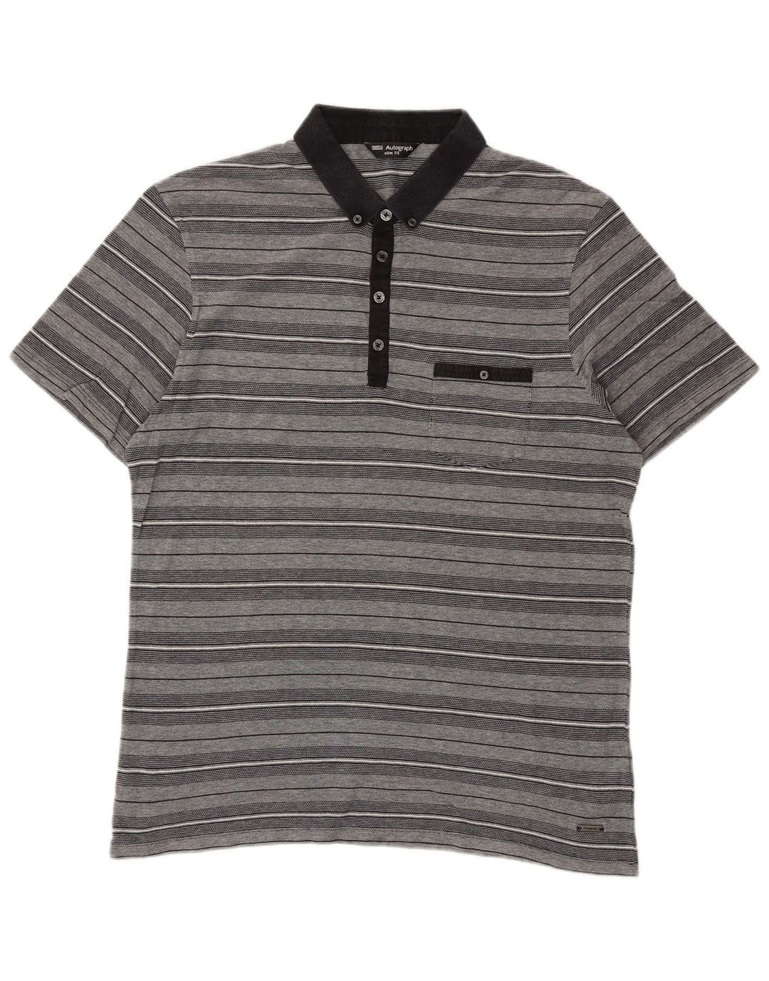 MARKS & SPENCER Mens Autograph Slim Fit Polo Shirt Large Grey Striped