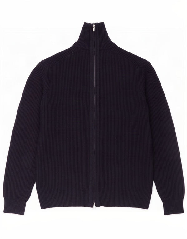 Massimo Dutti Mens Cardigan Sweater Medium Navy Blue Cotton