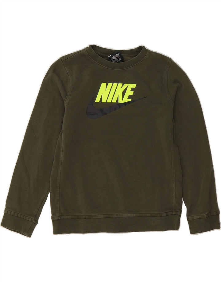 NIKE Boys Standard Fit Graphic Sweatshirt Jumper 10-11 Years Medium Green Vintage Nike and Second-Hand Nike from Messina Hembry 