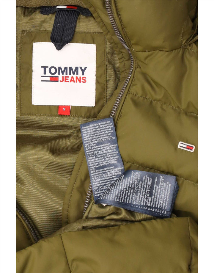 Tommy Hilfiger Dame Hætte Polstret Frakke UK 10 Lille Grøn Polyester