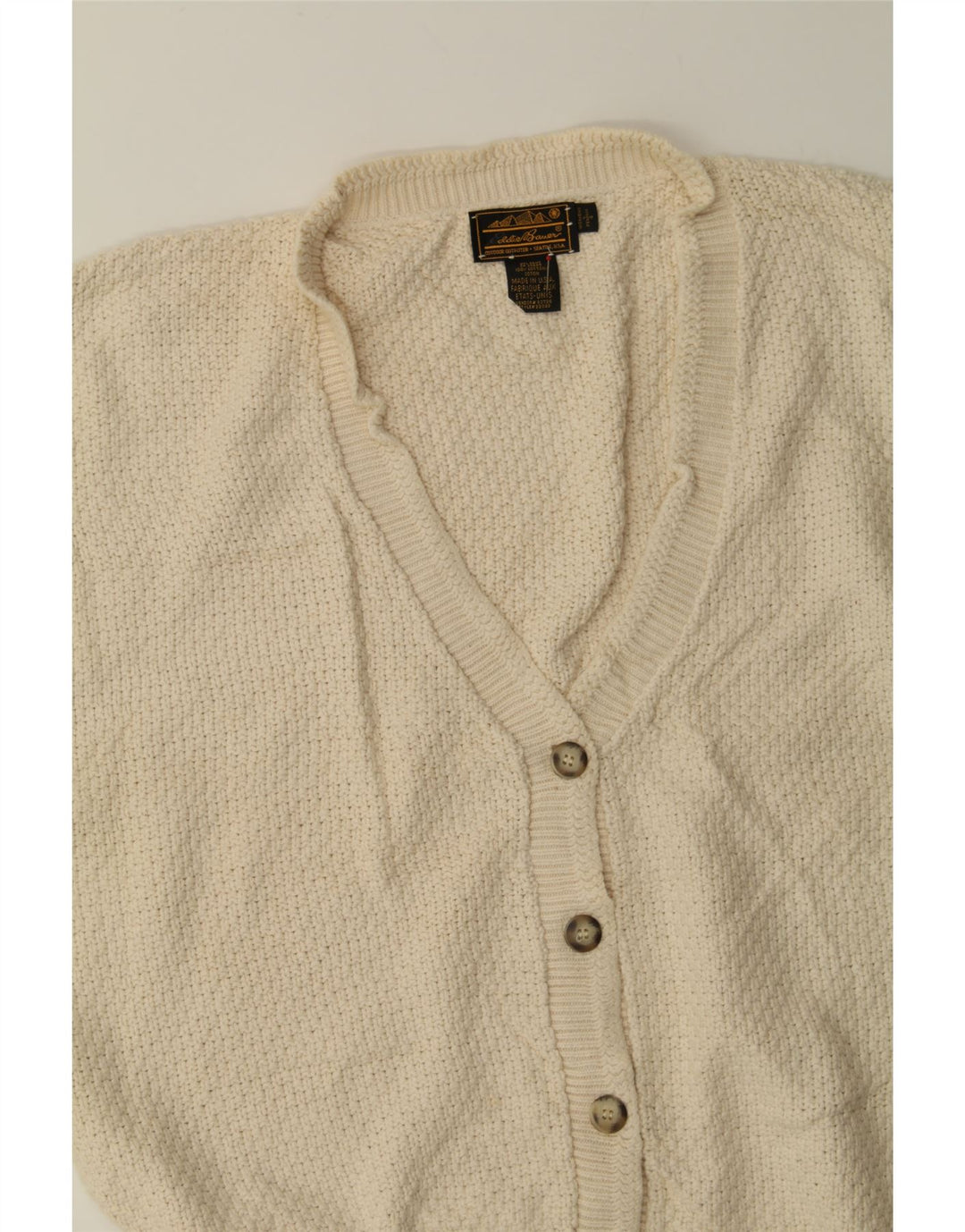 EDDIE BAUER Womens Cardigan Sweater UK 16 Large Beige Cotton Vintage Eddie Bauer and Second-Hand Eddie Bauer from Messina Hembry 