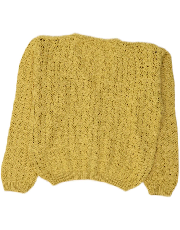 Vintage Kvinders Crop Cardigan Sweater UK 16 Stor Gul Bomuld