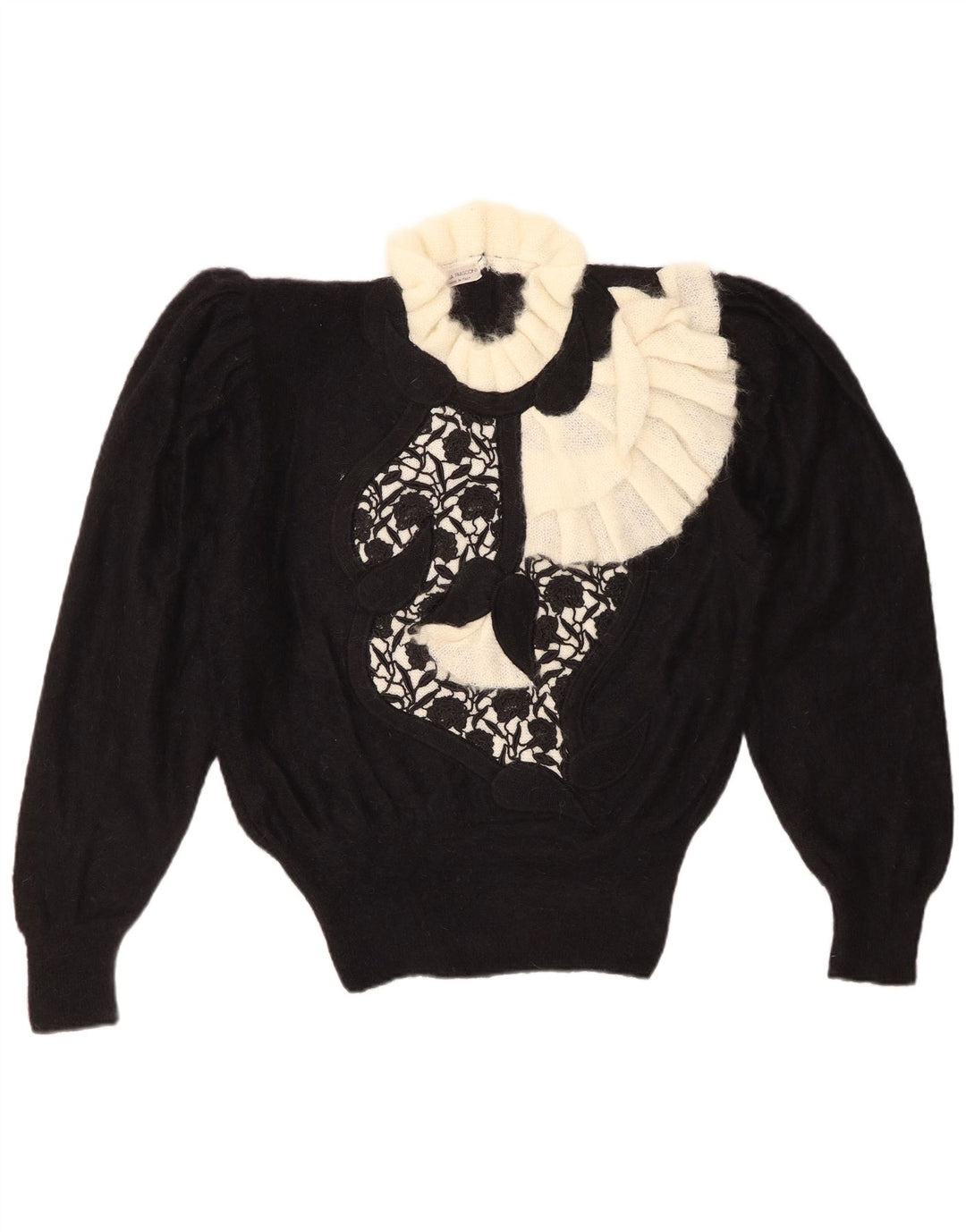 VINTAGE Dame Turtle Neck sweater IT 44 Medium Black Floral