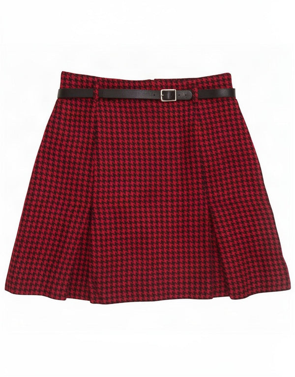 Vintage Womens Pleated Skirt IT 42 Medium W28 Red Houndstooth Acrylic
