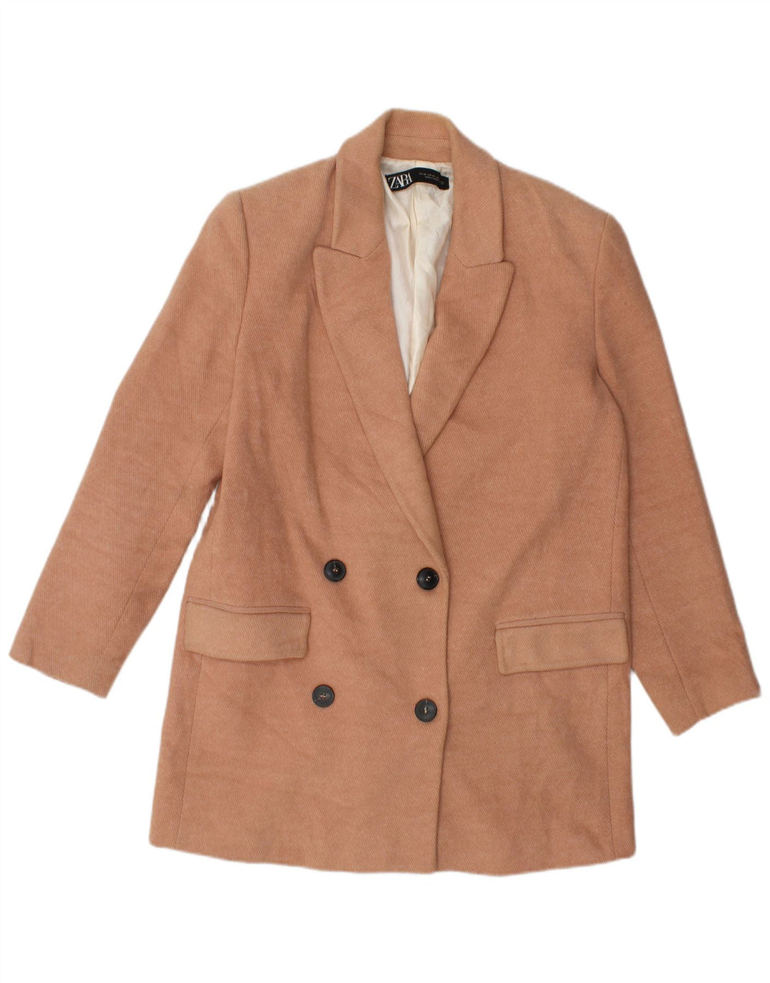Zara Dame Oversized Dobbeltradet Frakke UK 6 XS Pink Bomuld