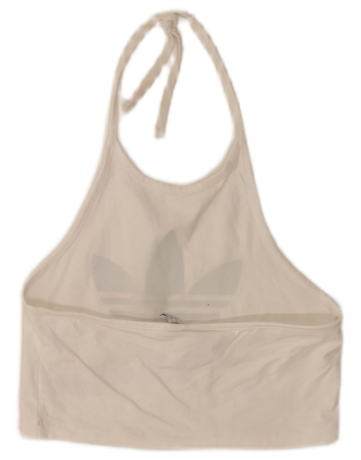 Adidas Dame Crop Grafisk Halter Top UK 14 Medium White Bomuld