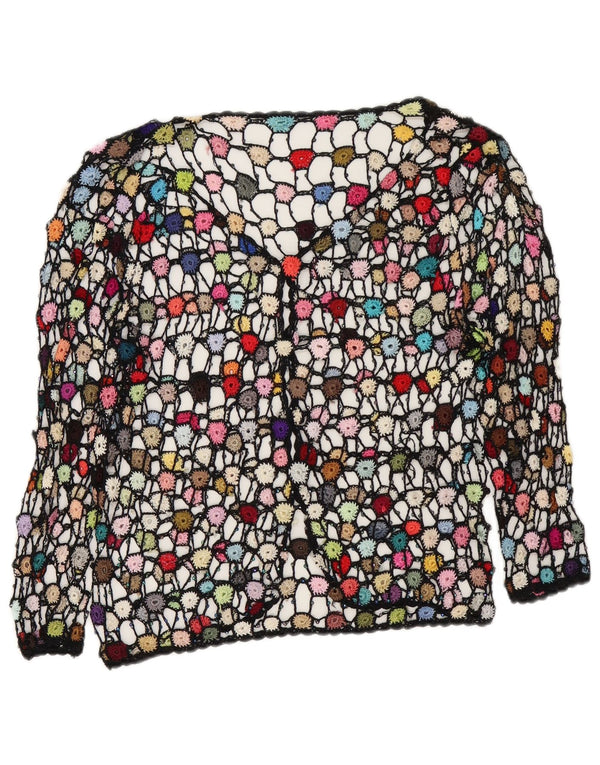 Vintage hæklet cardigantop til kvinder DK 14 Medium Multicolored Floral