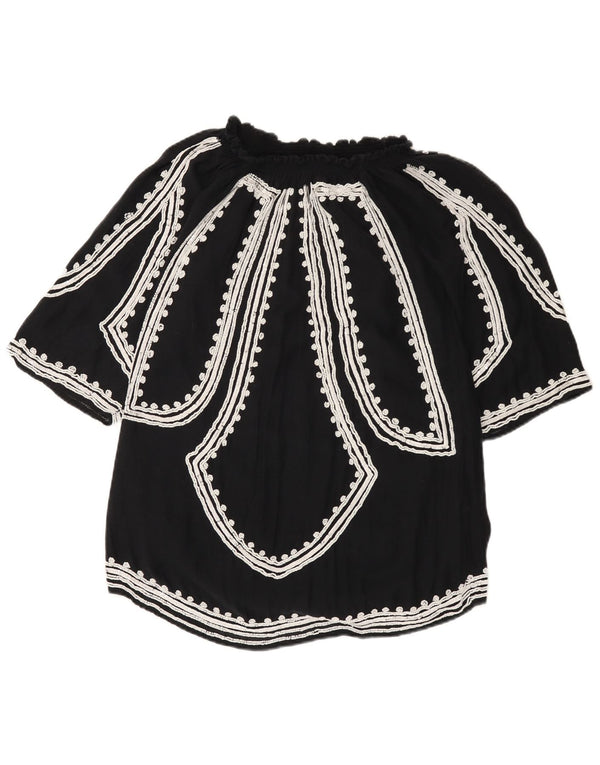 Zara Womens Blouse Top UK 12 Medium Black Cotton