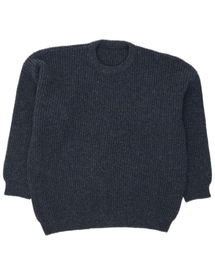 Vintage herre sweater med rund hals XL marineblå