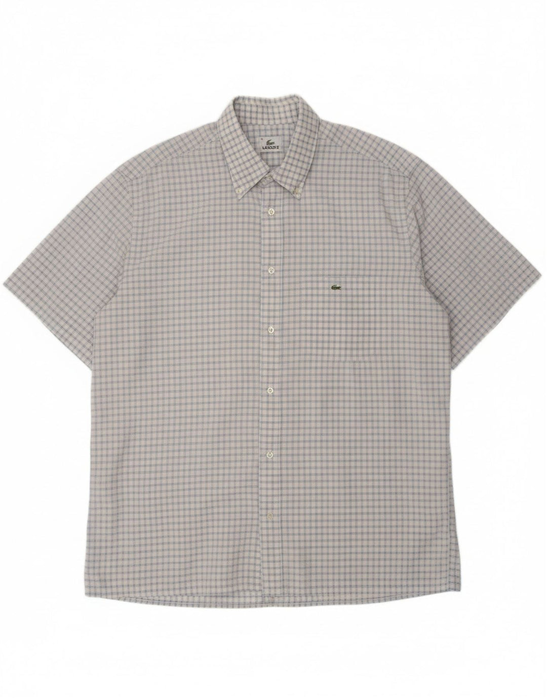 LACOSTE Mens Short Sleeve Shirt Size 45 XL Blue Check Cotton