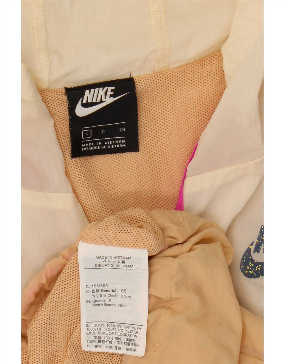 Nike Dame Hætte Oversized Regnjakke UK 10 Small Beige Colourblock