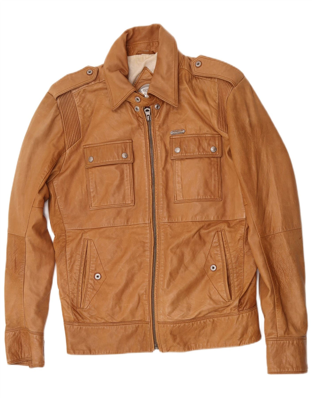Diesel Herre Læderjakke UK 38 Medium Beige Læder
