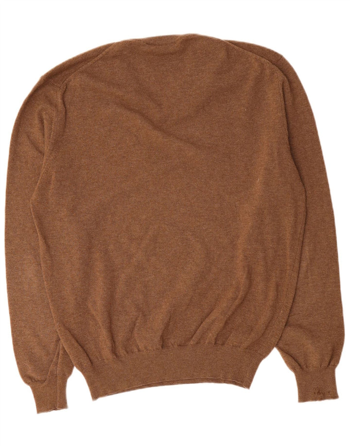 HARMONT & BLAINE Mens V-Neck Jumper Sweater XL Brown Wool