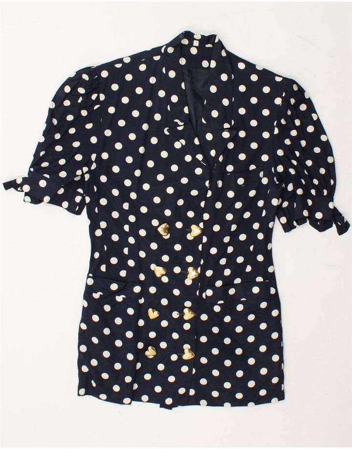 VINTAGE Womens Short Sleeve Blazer Jacket UK 10 Small Navy Blue Polka Dot Vintage Vintage and Second-Hand Vintage from Messina Hembry 