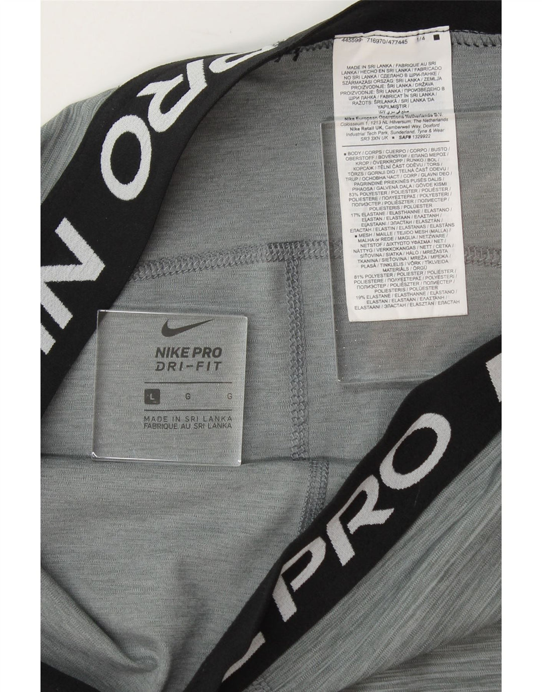 NIKE Womens Dri Fit Graphic Leggings UK 14 Large Grey Flecked Polyester Vintage Nike and Second-Hand Nike from Messina Hembry 