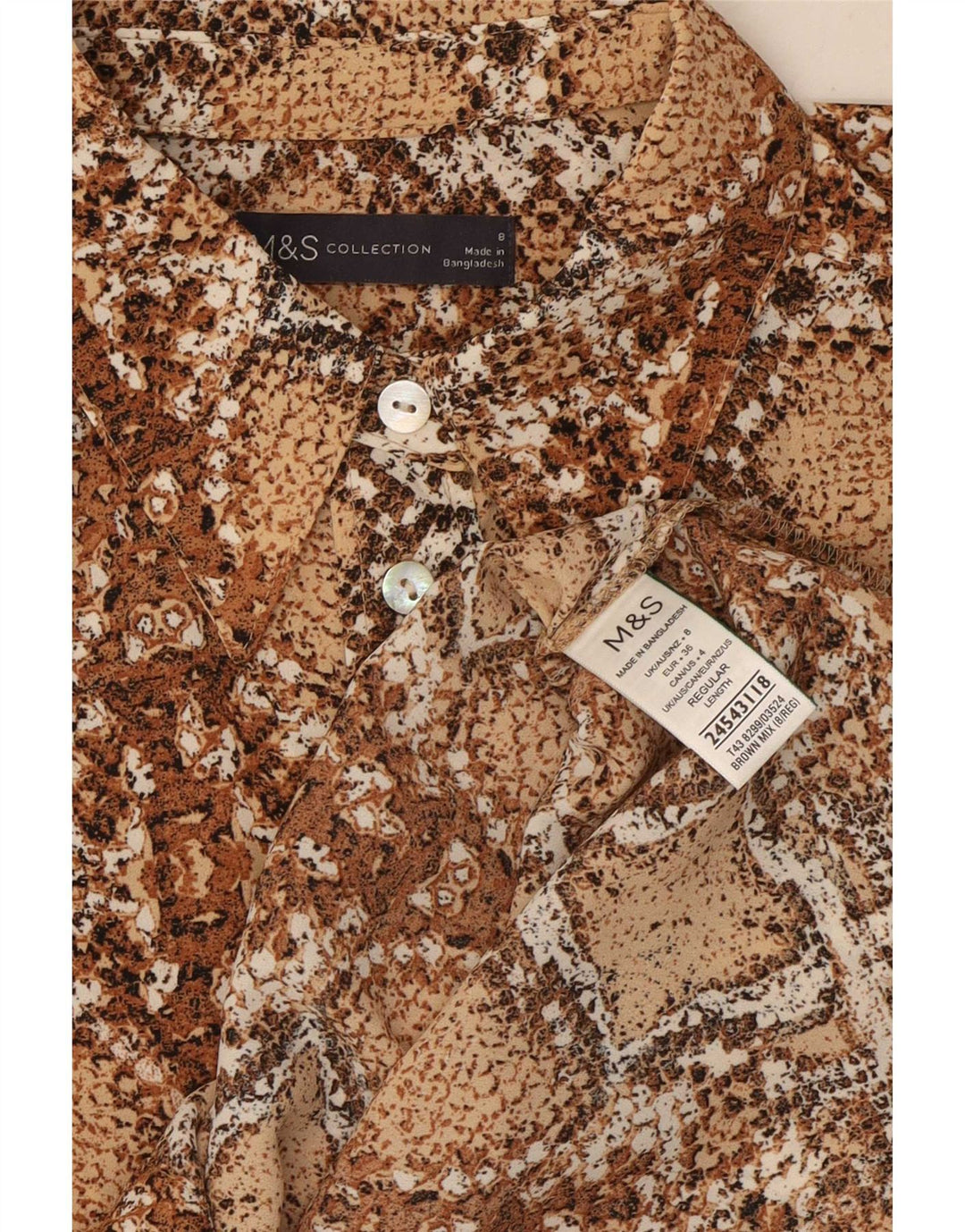 Marks & Spencer Dameskjortebluse UK 8 Small Brown Animal Print Polyester