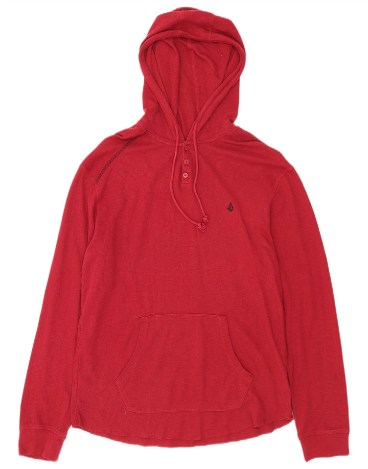 Volcom Herre Button Neck Hoodie Jumper Stor Rød Bomuld