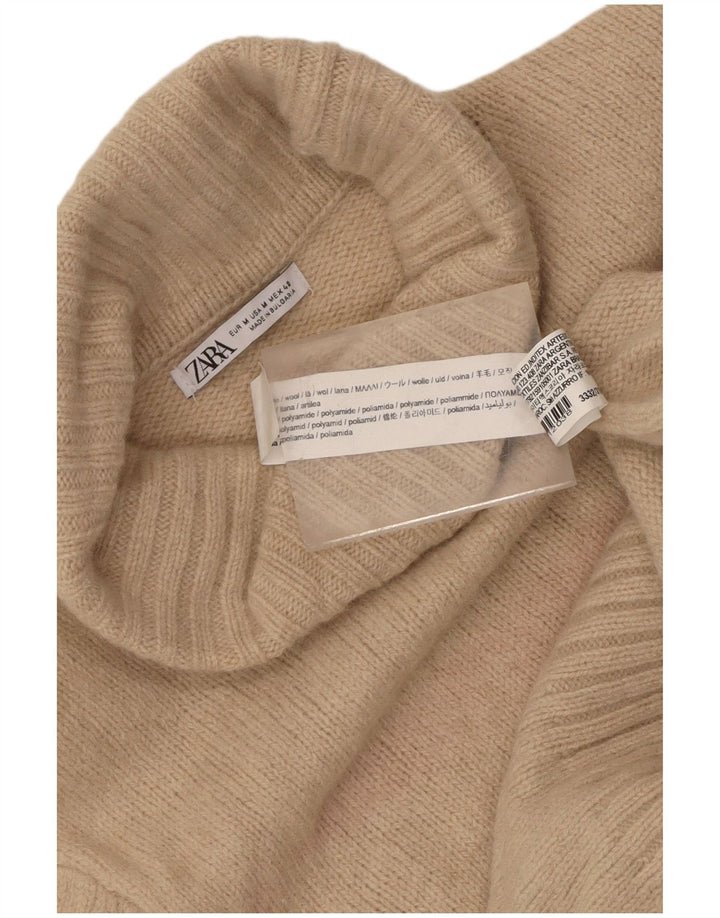 Zara Dame Rullehals Sweater UK 12 Medium Beige Uld