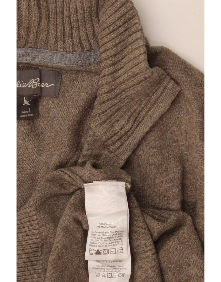 EDDIE BAUER Sweater med lynlås til mænd Stor brun bomuld