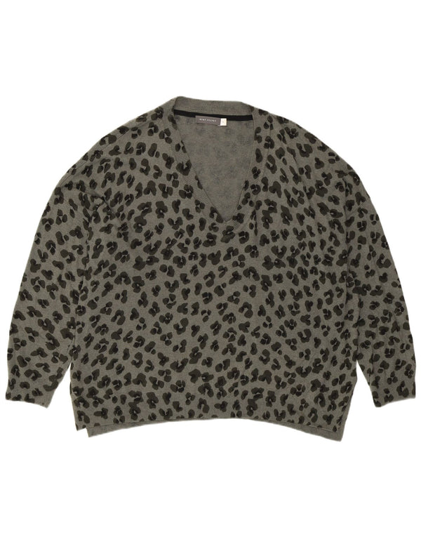 MINT FLØJEL Dame V-hals sweater UK 18 XL Grå Animal Print