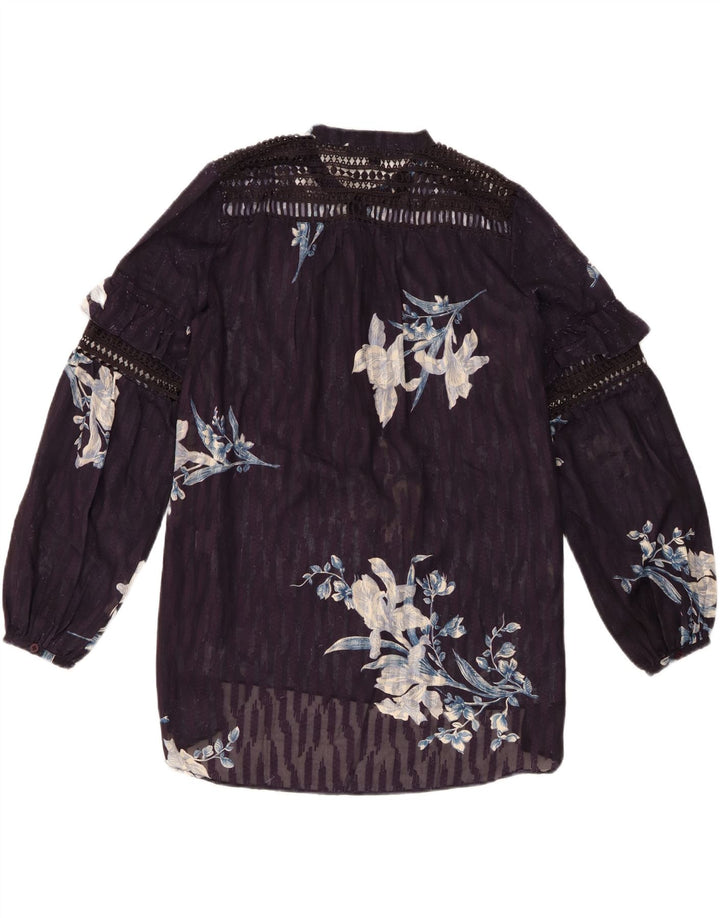 French Connection Dame Langærmet Bluse Top UK 10 Small Navy Blue