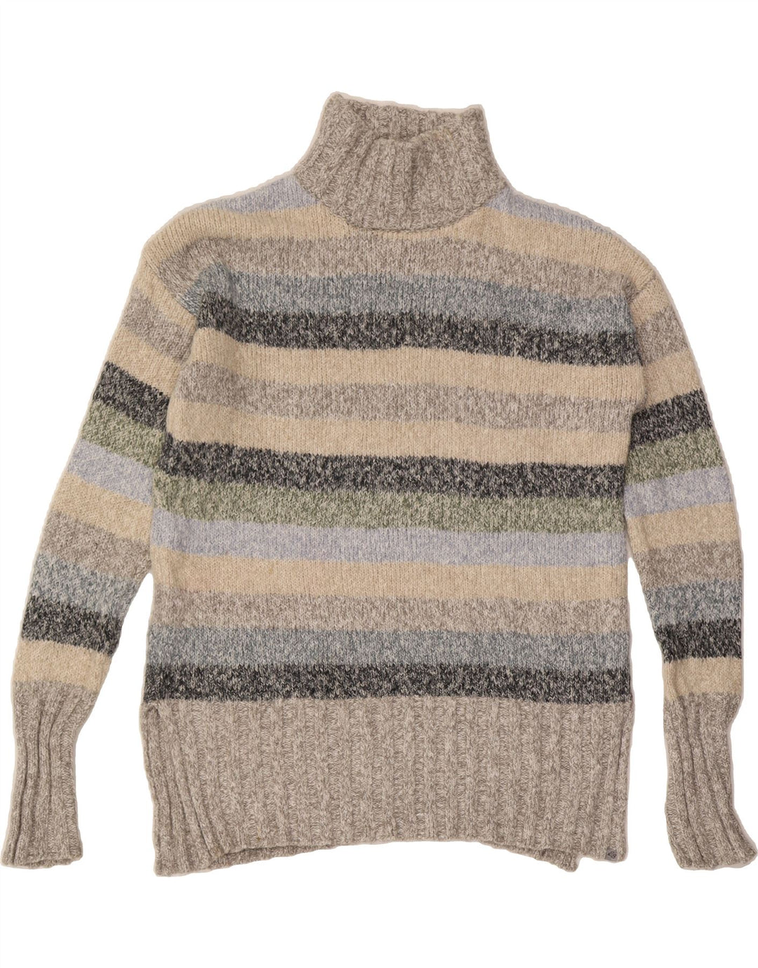 EDDIE BAUER Womens Roll Neck Jumper Sweater UK 10 Small Grey Striped Vintage Eddie Bauer and Second-Hand Eddie Bauer from Messina Hembry 