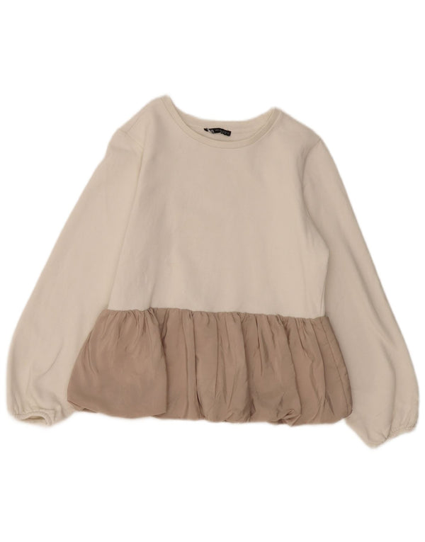 ZARA Sweatshirt Jumper UK 12 Medium Off White Colourblock Bomuld