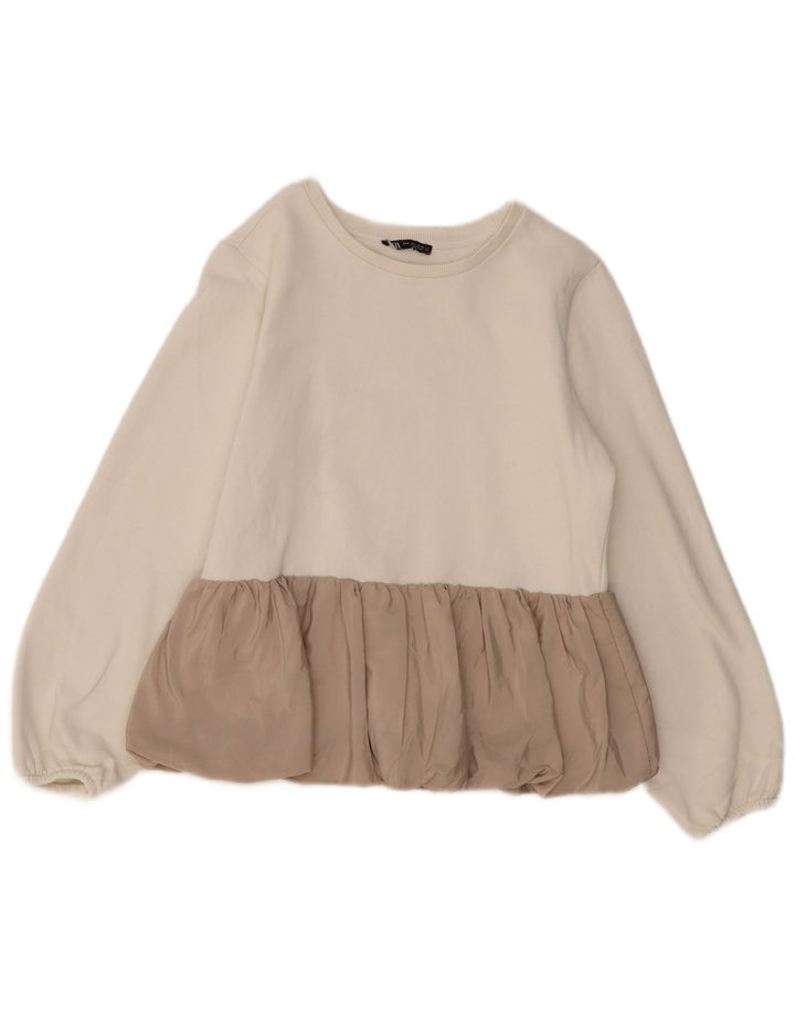 ZARA Sweatshirt Jumper UK 12 Medium Off White Colourblock Bomuld