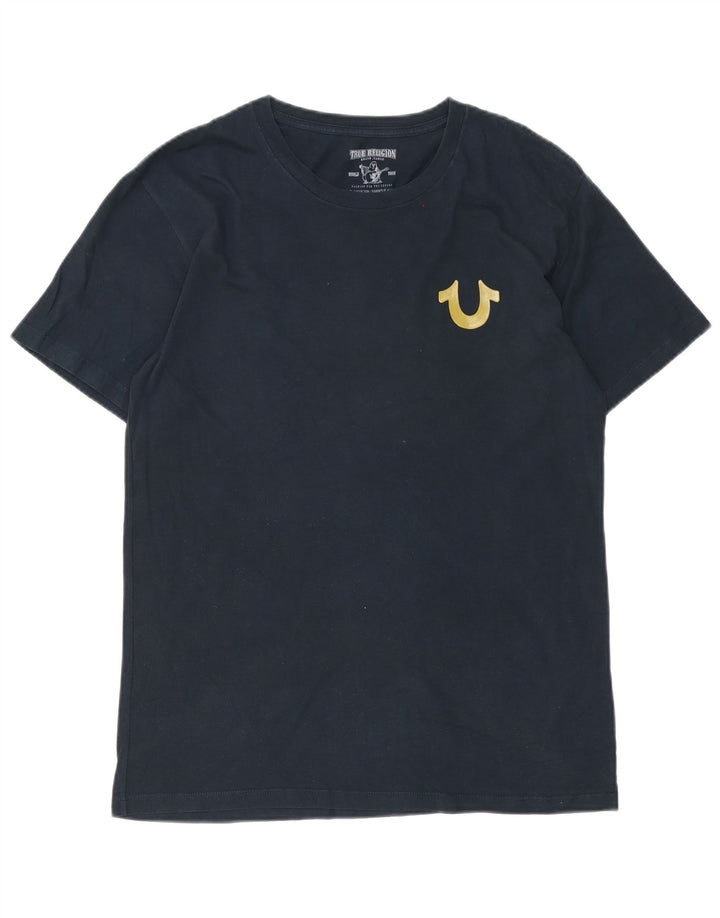 True Religion Herre grafisk T-shirt Top Medium Marineblå Bomuld