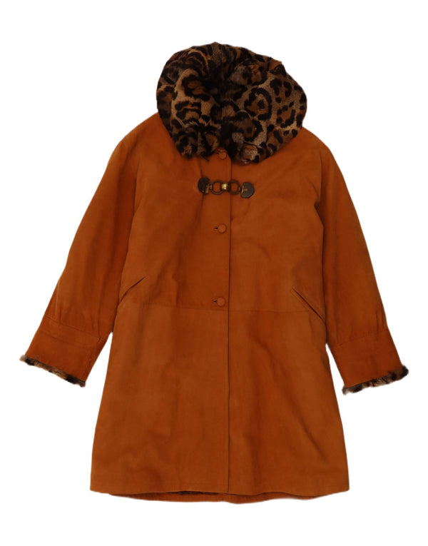 Vintage Dame Oversized Læder Shearling Coat EU 42 Large Brown Shearling