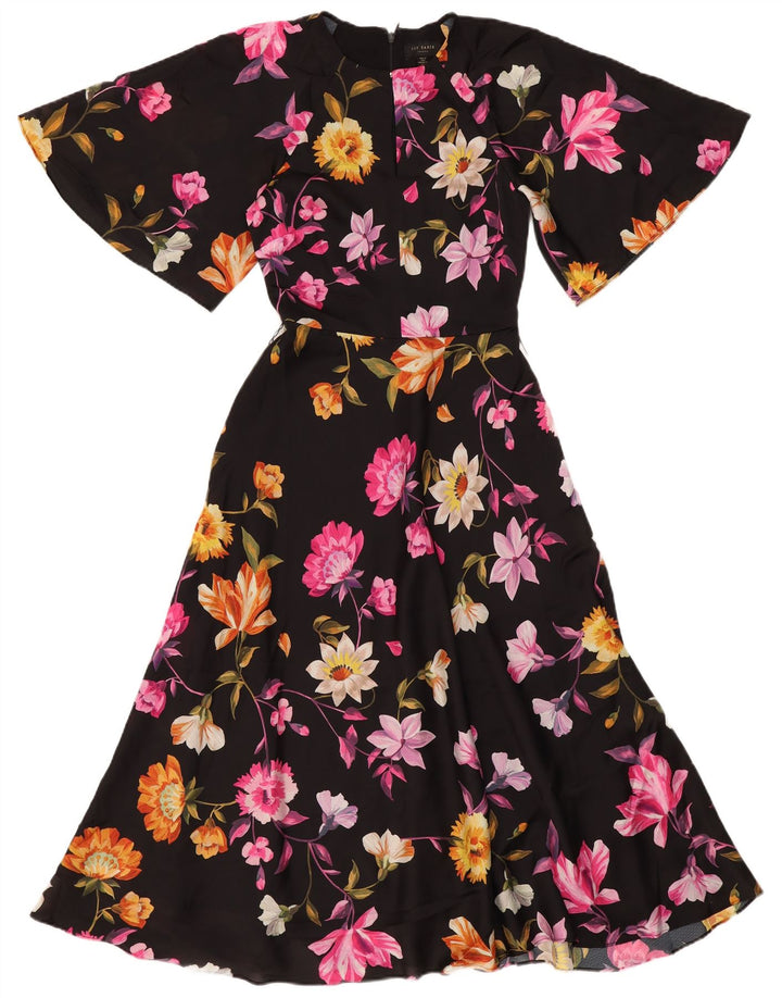 Ted Baker Dame A-Line Kjole Størrelse 0 2XS Sort Floral Polyester