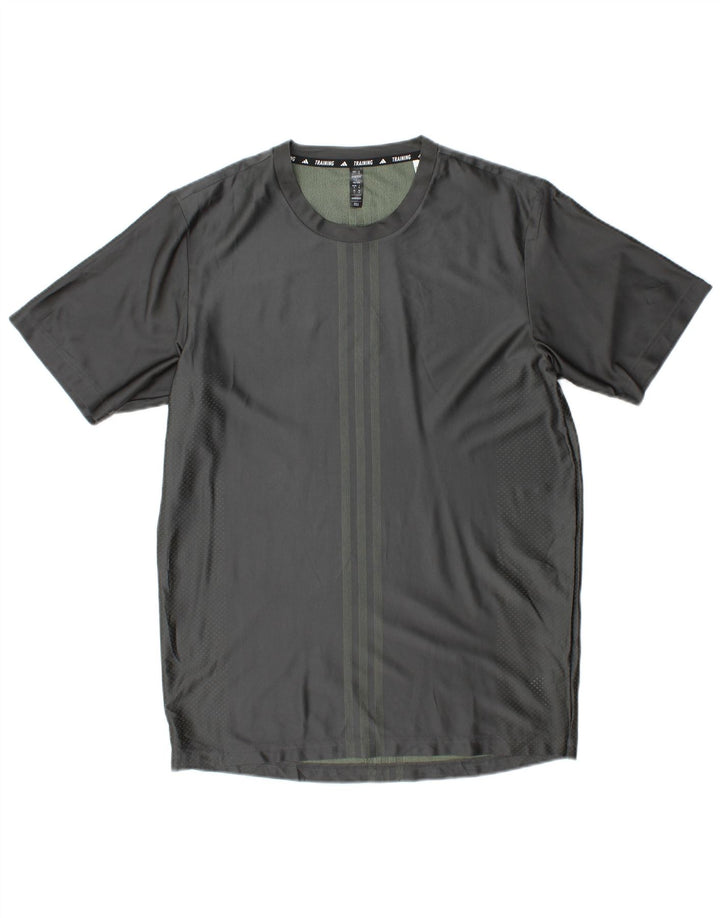 Adidas Herre Aeroready T-Shirt Top Medium Grå Stribet Polyester