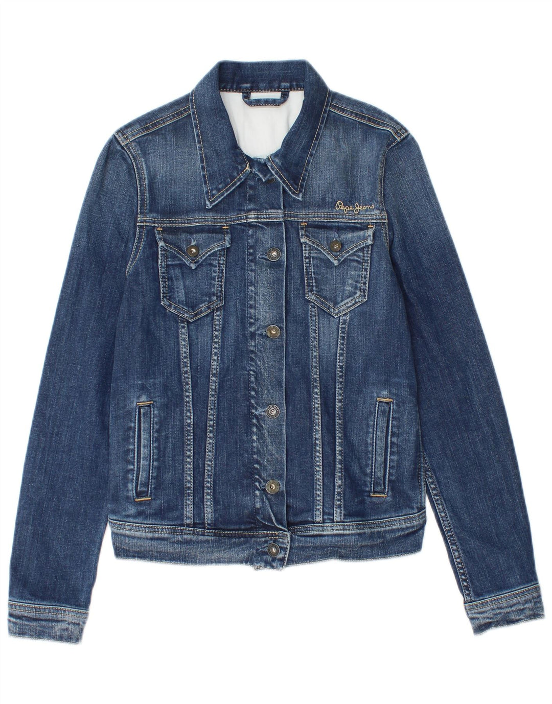 PEPE JEANS Womens Crop Denim Jacket UK 8 Small Blue