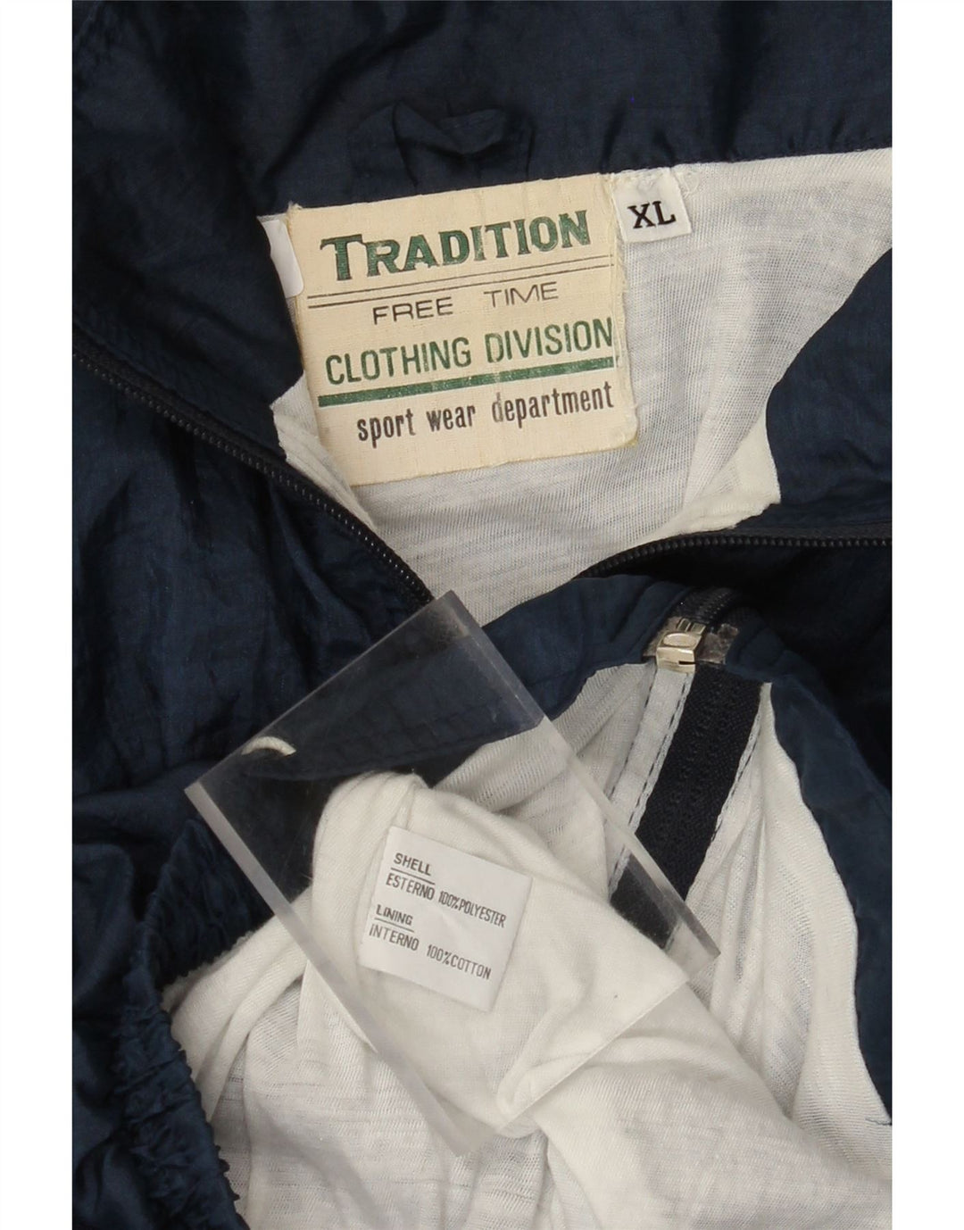 VINTAGE Træningsdragt til mænd Topjakke XL Marineblå Colourblock Polyester