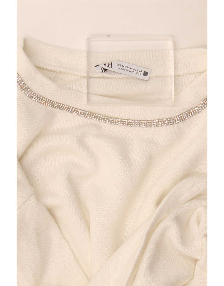 Zara Womens Crop Oversized Top Langærmet UK 14 Medium White