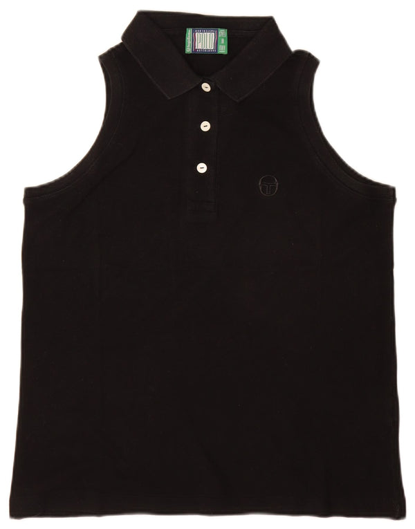 Sergio Tacchini Dame ærmeløs poloshirt UK 14 Medium Sort Bomuld