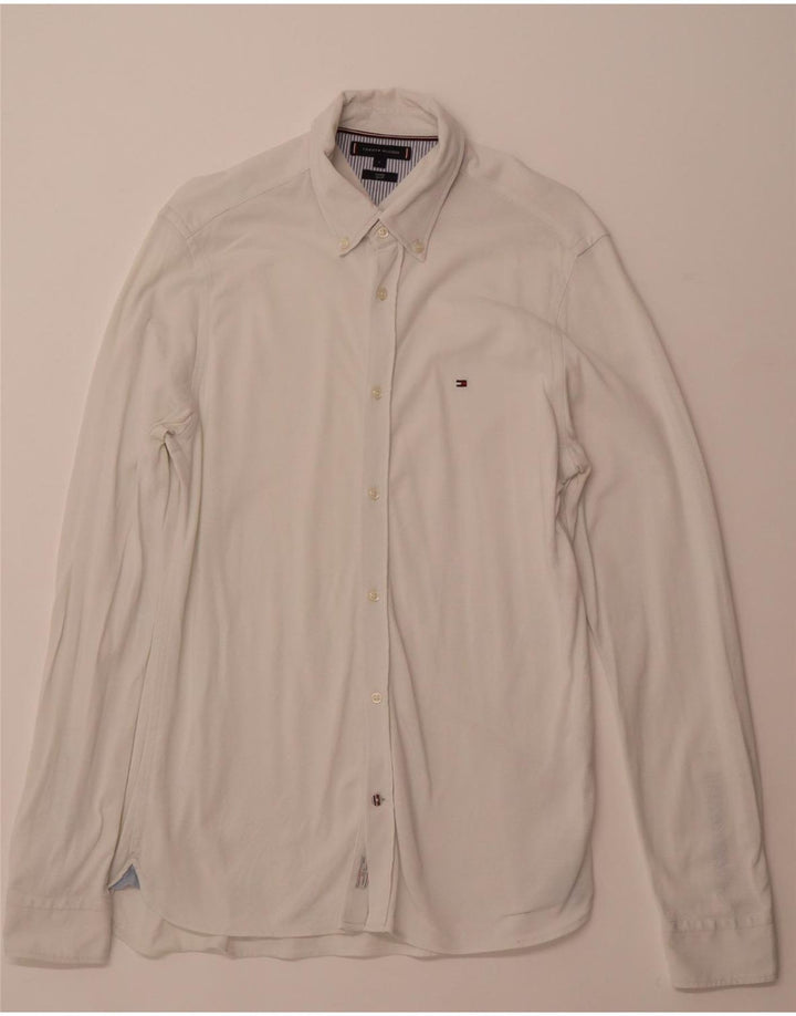 TOMMY HILFIGER Mens Slim Fit Shirt Large Off White Cotton