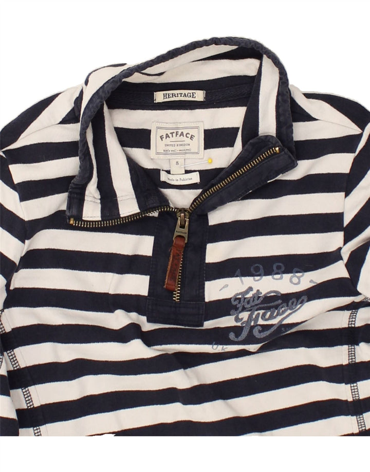 FAT FACE Womens Graphic Zip Neck Sweatshirt Jumper UK 8 Small Navy Blue | Vintage Fat Face | Thrift | Second-Hand Fat Face | Used Clothing | Messina Hembry 