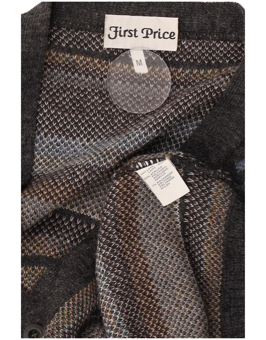 Vintage herre cardigan sweater mellemgrå geometrisk uld