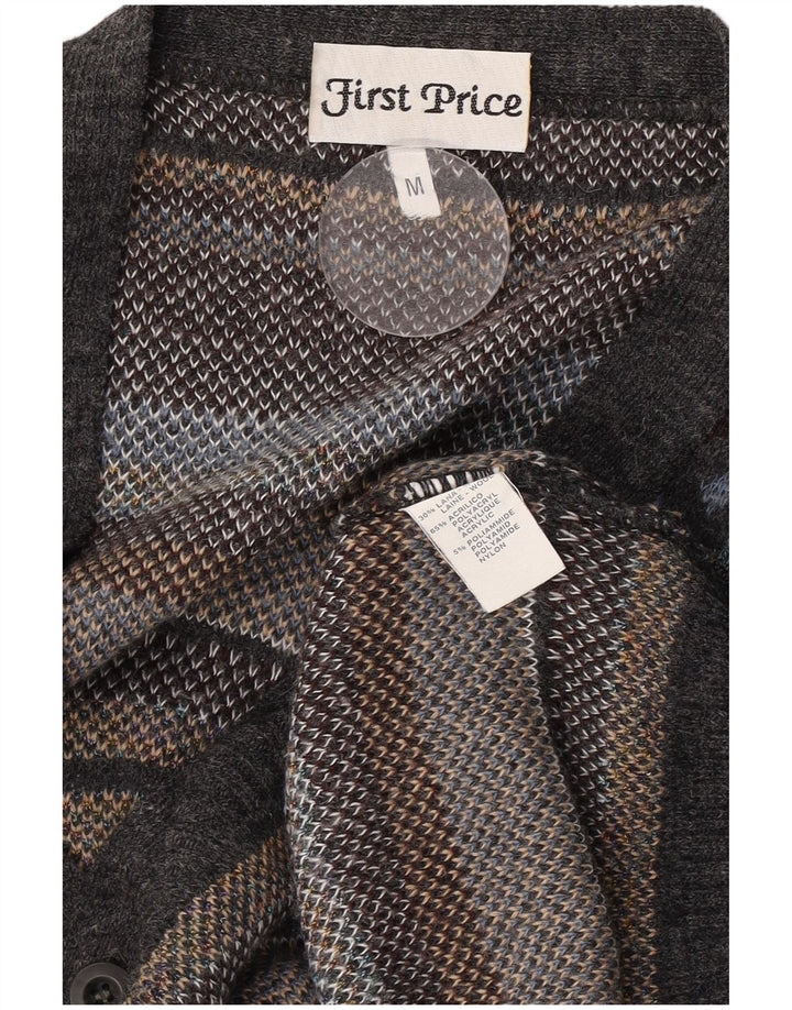 Vintage herre cardigan sweater mellemgrå geometrisk uld