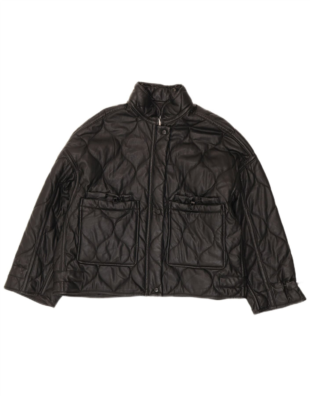 Zara Dame Oversized Quiltet Jakke UK 10 Lille Sort Polyester