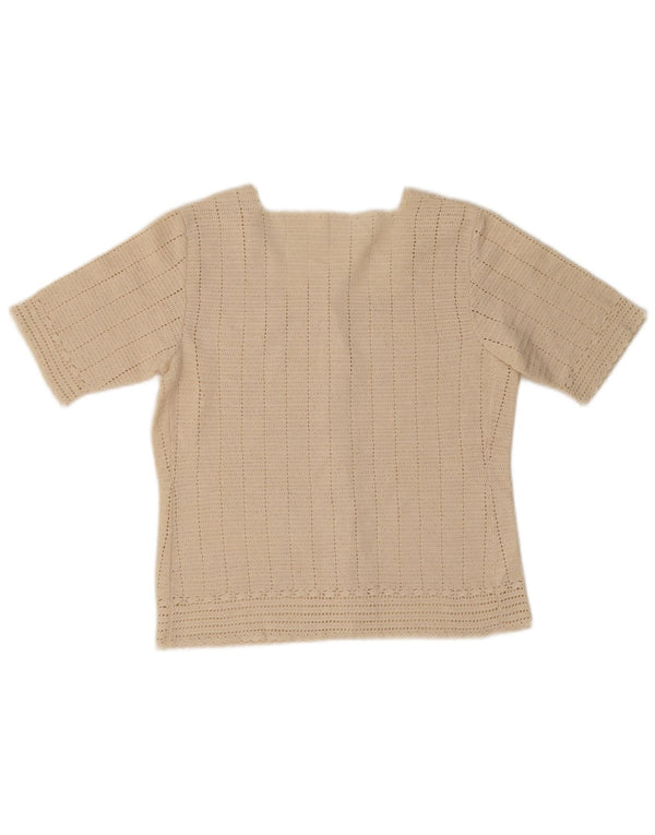 Vintage kortærmet cardigan sweater til kvinder UK 10 Small Beige