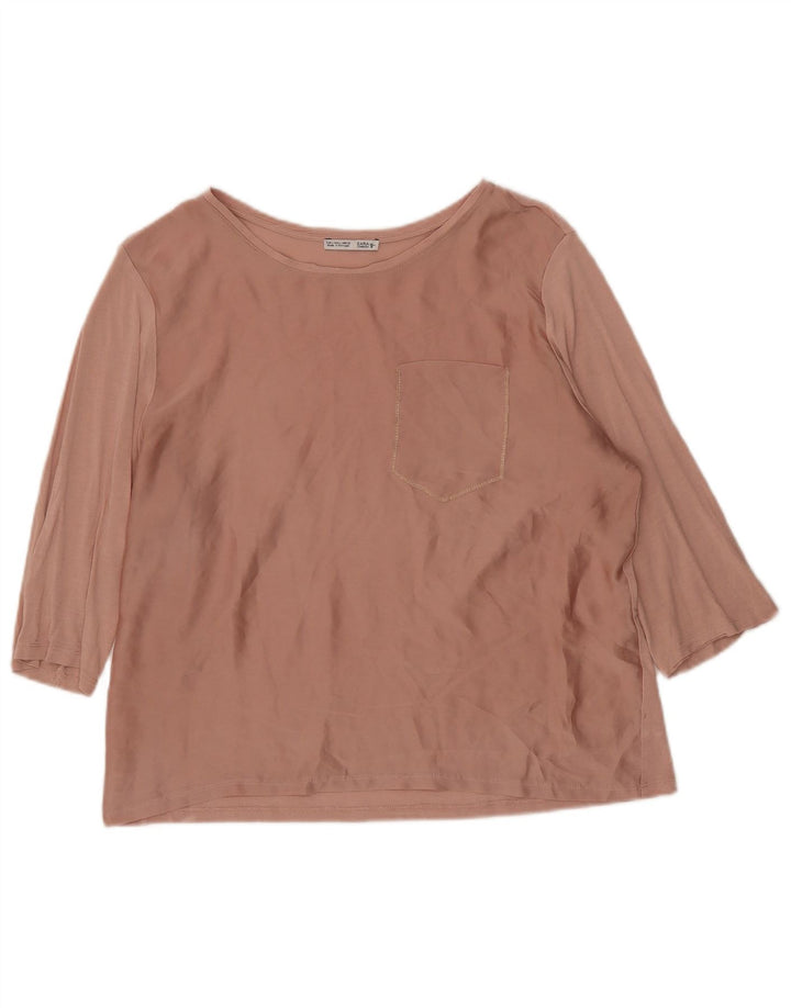 Zara Dame 3/4 ærmet bluse Top UK 16 Large Pink