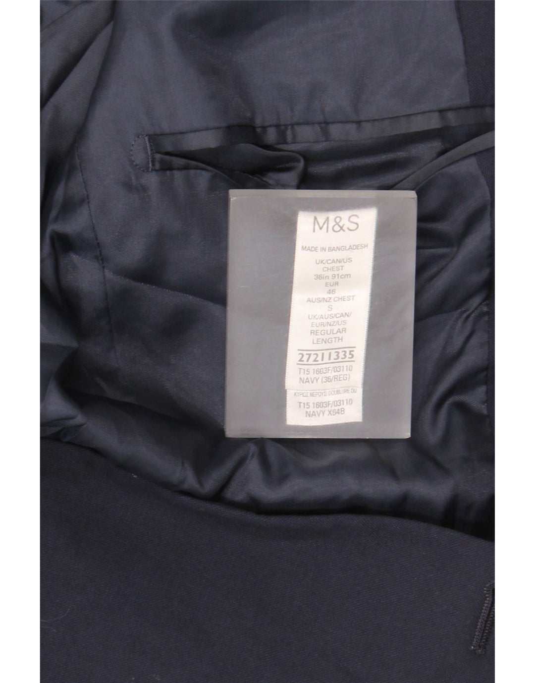 Marks & Spencer Herre Regular Fit Blazer Jacket UK 36 Small Navy Blue