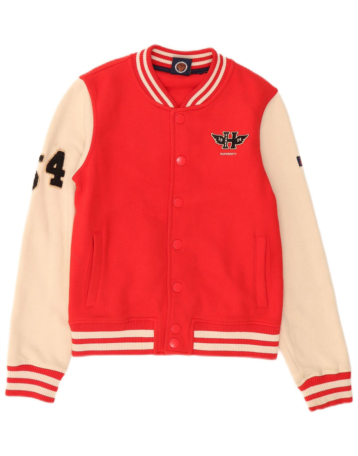 SUPERDRY Womens Hawks Graphic Varsity Jacket UK 10 Small Red Colourblock