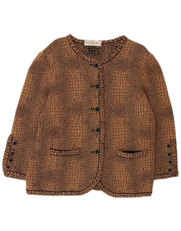 STIZZOLI Dame Cardigan Sweater UK 16 Large Brown Animal Print