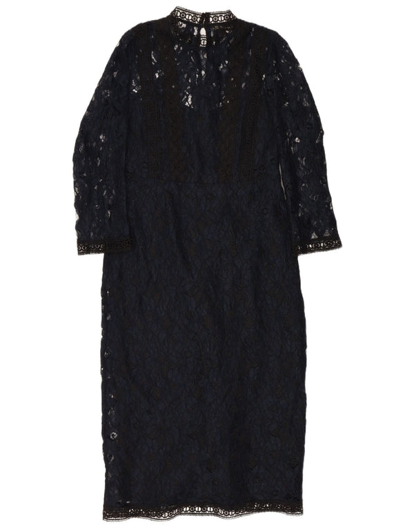 Zara Dame Se Through Lace Maxi Dress UK 12 Medium Navy Blue Floral