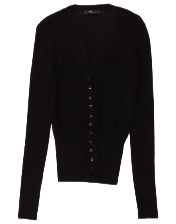 Zara Dame Cardigan Sweater UK 12 Medium Black Viscose